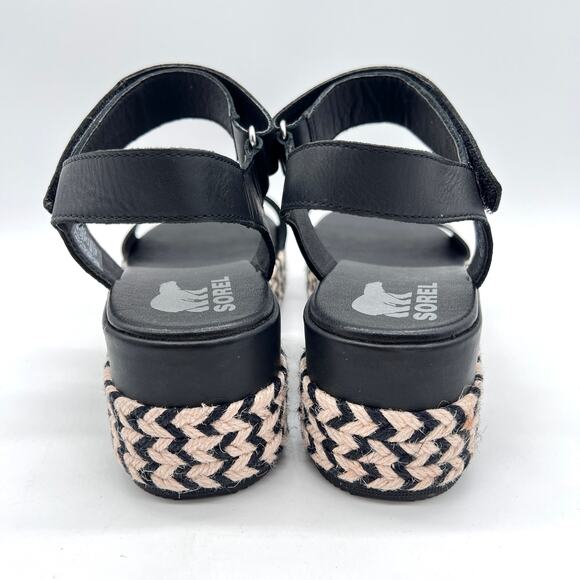 SOREL Cameron Flatform Sandals Womens 9.5 Black Natural Leather Platform Comfort - Picture 3 of 10